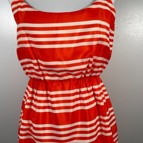 J Crew Orange White Striped Scoop Neck Sleeveless Elastic Waist Dress Size 4 - Picture 5 of 16